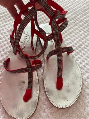 Free People Red Rhinestone Strappy Sandals